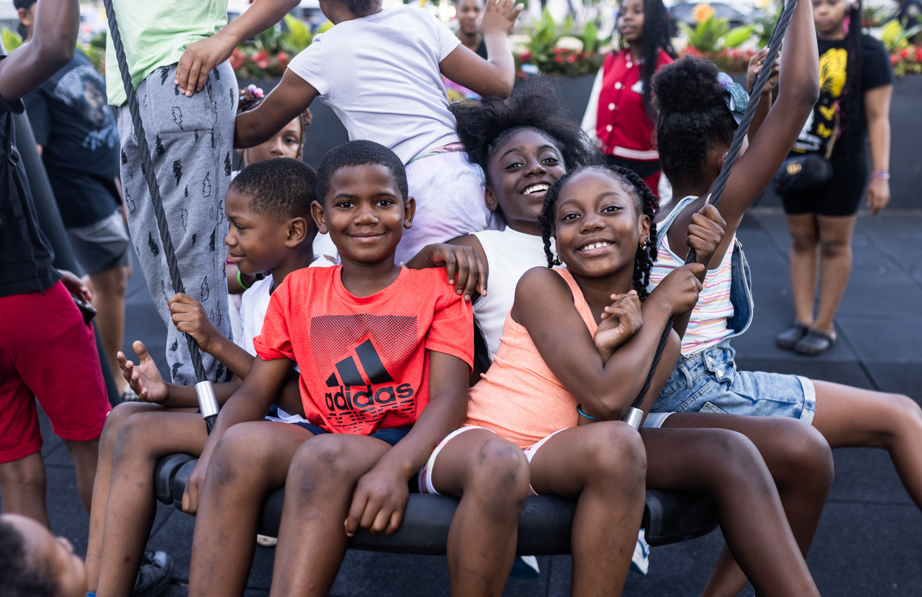 Detroit kids wait for fireworks near Hart Plaza